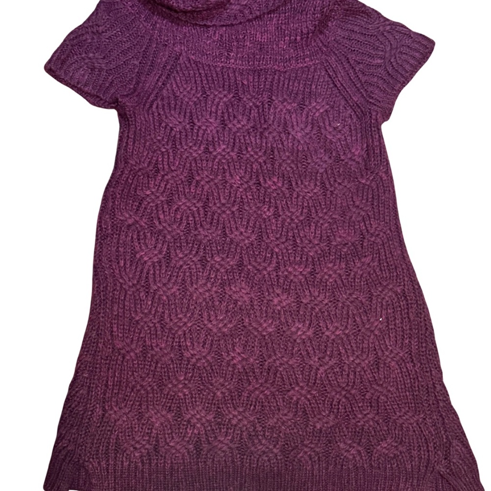 Plum Cable Knit Short Sleeve Sweater Cozy Cabin Core Cottagecore Layered Top L